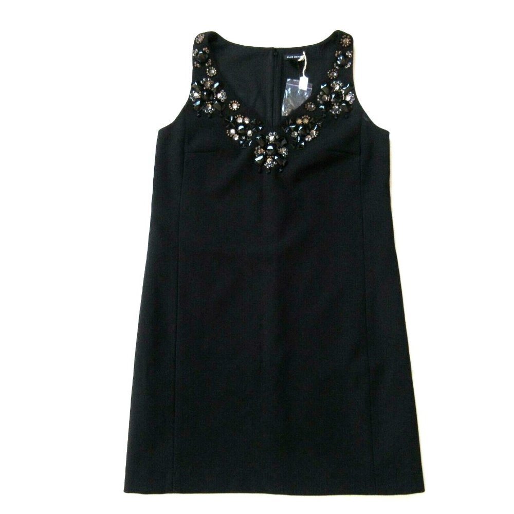 Nwt Club Monaco Ana In Soot Black Beaded Jewel Embellished Crepe Shift Dress 2